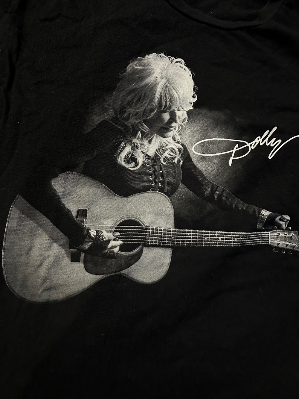 100% cotton black Short Sleeve Dolly Parton Tee with Script Signature